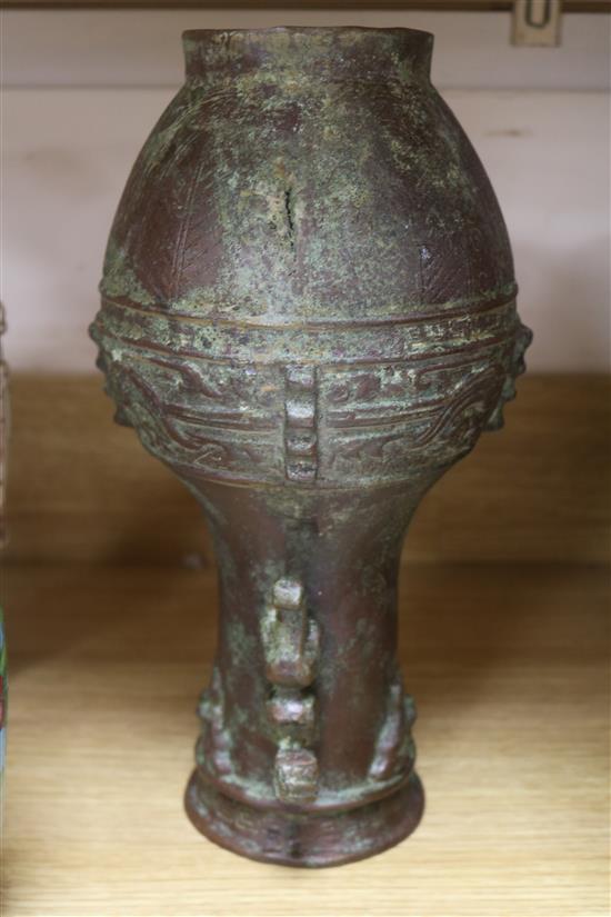 A group of Oriental ceramics, a lacquer box, a bronze, etc.